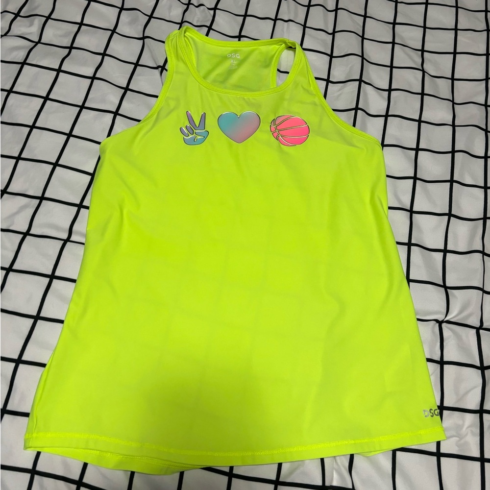 This is a yellow, pink, blue, and purple tank top from DSG.